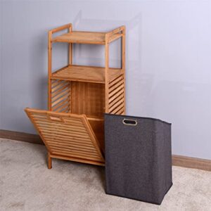 Floor Stand Bamboo Laundry Hamper Cabinet Organizer， Bathroom Storage Shelf Cabinet with Tilt Out Laundry Basket Dirty Clothes Bag for Laundry Room Bathroom Bedroom Closet