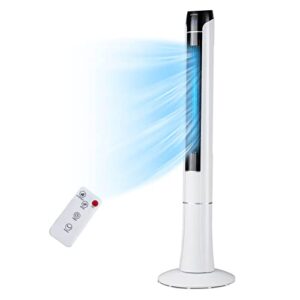 costway tower fan with remote control, portable 47.5-inch standing floor fan with 80˚ oscillating, 15h timer, 3 modes and 3 speeds, quiet bladeless fan for bedroom living room office, white