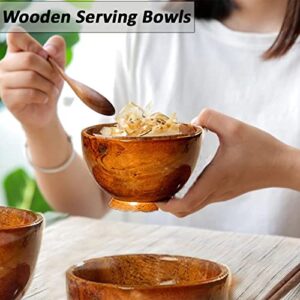 Wooden Small Bowls - 100% Natural Food Grade Acacia Wooden Serving Bowls for Condiments, Dip Sauce, Ketchup, Jam, Nuts, Rice, Soup, Prep, Olive - Round Wooden Brown Bowl (Set of 6)