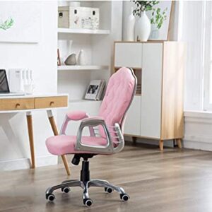 PU Leather Mid Back Office Chair, Ergonomic Swivel Chair, Lounge Chair, Delicate Rhinestone Inlay, with Fixed Armrests, Adjustable Height,Rolling Wheels (Pink)