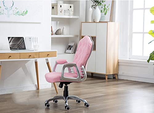 PU Leather Mid Back Office Chair, Ergonomic Swivel Chair, Lounge Chair, Delicate Rhinestone Inlay, with Fixed Armrests, Adjustable Height,Rolling Wheels (Pink)