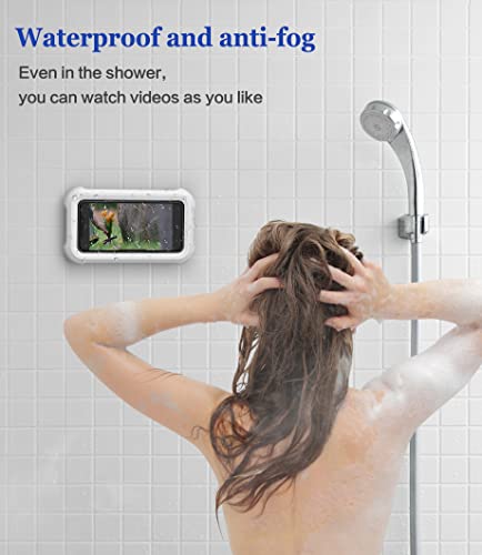 Waterproof Shower Phone Holder with 360° Rotation, Angle Adjustable, Wall Mounted Phone Holder for Bathroom Mirror Bathtub Kitchen, Up to 6.8 Inch (2 Pack)