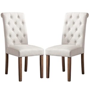 colamy tufted dining chairs set of 2, accent parsons diner chairs upholstered fabric dining room chairs side chair stylish kitchen chairs with solid wood legs and padded seat - beige/white