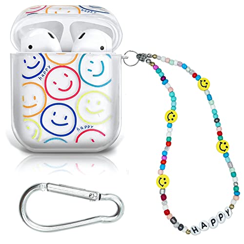 KOUJAON Airpods Case Cover Clear AirPod Case Soft TPU Protective Cover for AirPods 2 & 1 Charging Case with Bracelet Lanyard Wrist Strap (Smiley Face)