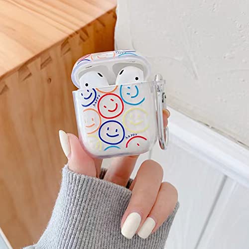 KOUJAON Airpods Case Cover Clear AirPod Case Soft TPU Protective Cover for AirPods 2 & 1 Charging Case with Bracelet Lanyard Wrist Strap (Smiley Face)