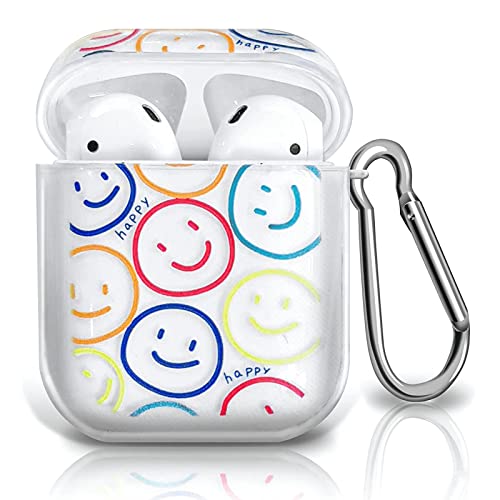 KOUJAON Airpods Case Cover Clear AirPod Case Soft TPU Protective Cover for AirPods 2 & 1 Charging Case with Bracelet Lanyard Wrist Strap (Smiley Face)