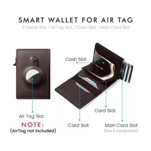 G2eComme AirTag Card Holder Minimalist Wallet – Ultra Slim Magnetic Genuine Leather GPS Tracker Credit Card Case Privacy & Security RFID Blocking Ideal Gift (Dark Brown)