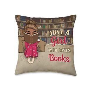 reading chibi girl just a woman who loves books throw pillow, 16x16, multicolor