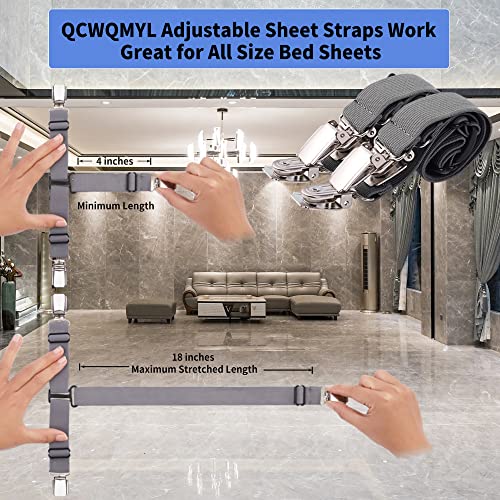 QCWQMYL Fitted Sheet Straps 4 PCS Sturdy Bed Sheet Clips Keeping Sheets in Place Sheet Suspenders Fitted Sheet Clips Grey