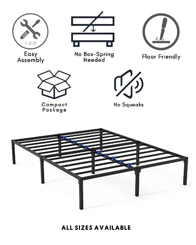 UrbanLab QuickLock Metal Platform Queen Bed Frame | Quiet & Sturdy | No Box Spring Needed | 14 inch Mattress Foundation Metal Bed Frame Queen Size | 3500 LB Limit Queen Platform Bed Frame