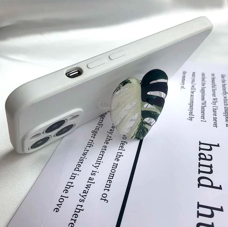 Monstera Philodendron Anthurium Leaf Tropical Aroid Plant Pop Out Phone Grip Holder Accessory (Albo Monstera)