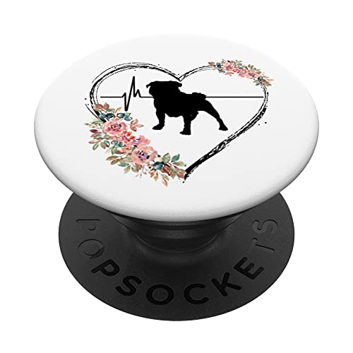 Pug Heartbeat With Flowers On White PopSockets Swappable PopGrip