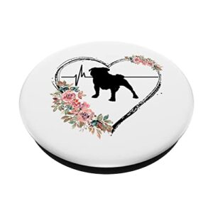 Pug Heartbeat With Flowers On White PopSockets Swappable PopGrip