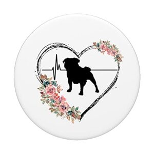 Pug Heartbeat With Flowers On White PopSockets Swappable PopGrip