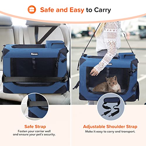 Reerooh Large Cat Carrier 24"x17"x17", Soft Dog Crate with 2 Bowls, Collapsible Travel Pet Carrier Bag for Cats Dogs Puppies Kittens (Navy)