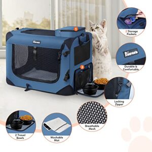 Reerooh Large Cat Carrier 24"x17"x17", Soft Dog Crate with 2 Bowls, Collapsible Travel Pet Carrier Bag for Cats Dogs Puppies Kittens (Navy)