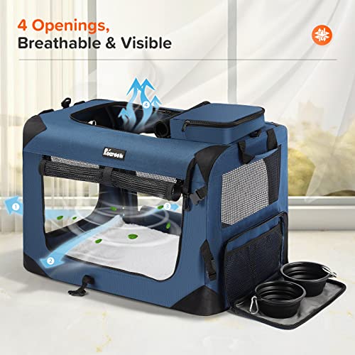 Reerooh Large Cat Carrier 24"x17"x17", Soft Dog Crate with 2 Bowls, Collapsible Travel Pet Carrier Bag for Cats Dogs Puppies Kittens (Navy)