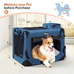 Reerooh Large Cat Carrier 24"x17"x17", Soft Dog Crate with 2 Bowls, Collapsible Travel Pet Carrier Bag for Cats Dogs Puppies Kittens (Navy)