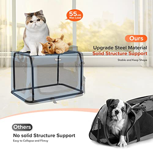 Reerooh Large Cat Carrier 24"x17"x17", Soft Dog Crate with 2 Bowls, Collapsible Travel Pet Carrier Bag for Cats Dogs Puppies Kittens (Navy)