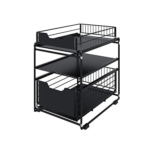 GCWPINFO Pull Out Cabinet Organizer,2-Tier Sliding Drawers Basket Under Cabinet Storage, Multi-Purpose Under Cabinet Organizer with Sliding Drawers Basket,for Kitchen, Bathroom, Office and More.