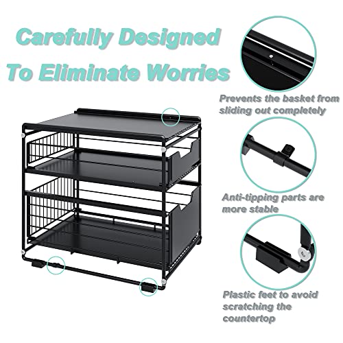 GCWPINFO Pull Out Cabinet Organizer,2-Tier Sliding Drawers Basket Under Cabinet Storage, Multi-Purpose Under Cabinet Organizer with Sliding Drawers Basket,for Kitchen, Bathroom, Office and More.