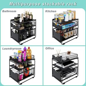 GCWPINFO Pull Out Cabinet Organizer,2-Tier Sliding Drawers Basket Under Cabinet Storage, Multi-Purpose Under Cabinet Organizer with Sliding Drawers Basket,for Kitchen, Bathroom, Office and More.