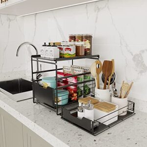 GCWPINFO Pull Out Cabinet Organizer,2-Tier Sliding Drawers Basket Under Cabinet Storage, Multi-Purpose Under Cabinet Organizer with Sliding Drawers Basket,for Kitchen, Bathroom, Office and More.