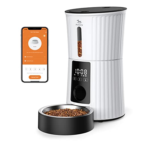 Petory Automatic Cat Feeders Wi-Fi - 4L Dry Food Dispenser for Cats and Dogs 10 Meals per Day Smart Pet Feeder with Desiccant Bag Dual Power Supply 10S Voice Recorder