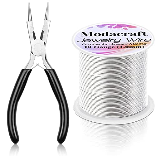 18 Gauge Silver Jewelry Wire with 4 in 1 Plier modacraft 65FT Craft Wire 1 MM Tarnish Resistant Copper Wire ​Beading Wire for Jewelry Making Supplies and Crafting