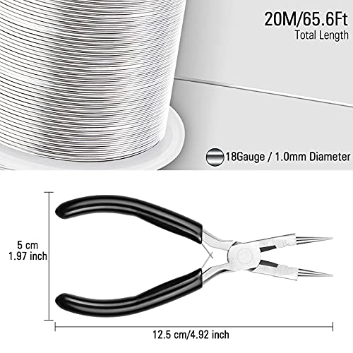18 Gauge Silver Jewelry Wire with 4 in 1 Plier modacraft 65FT Craft Wire 1 MM Tarnish Resistant Copper Wire ​Beading Wire for Jewelry Making Supplies and Crafting