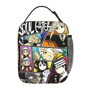 anime lunch bag soul eater pattern waterproof lunch boxes insulated tote meal box reusable lunch bags, black, one size