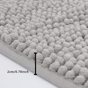 FYY Bathroom Rug, Non-Slip Bath Mat for Bathroom, Extra Absorbent Soft Plush Chenille Bath Rug Carpet for Bathtub/Shower Room/Bathroom Floor, Machine Washable & Quick Dry (Short Grey, 16x24 inches)