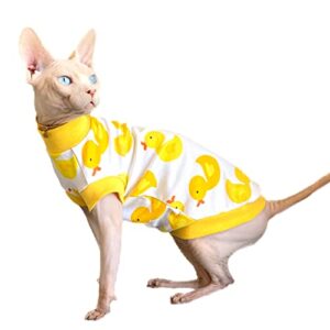 Sphynx Cat Summer Clothes for Cats Only Cute Animal Cotton T-Shirts Soft Breathable Pullover Vest with Sleeveless Kitten Shirts for Sphynx (M (4.9-7.3lbs), Yellow Duck)