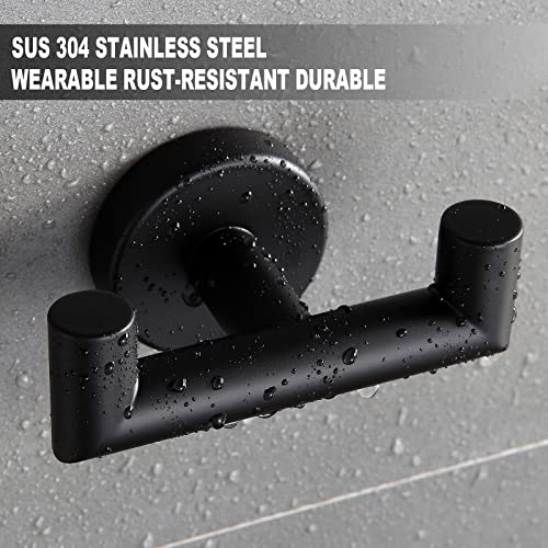 Orlif Double Towel Hook，Black SUS304 Stainless Steel Robe Hook Wall Mounted Bath Towel Hanger Towel Holder Coat Hook for Bathroom, Kitchen, Bedroom, Hotel…