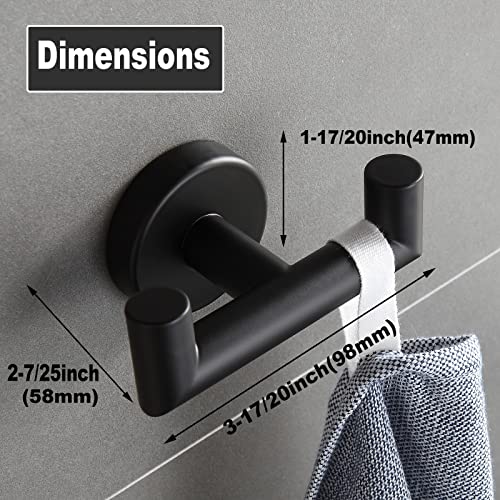 Orlif Double Towel Hook，Black SUS304 Stainless Steel Robe Hook Wall Mounted Bath Towel Hanger Towel Holder Coat Hook for Bathroom, Kitchen, Bedroom, Hotel…