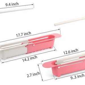 Adjustable Telescopic Sink Storage Organizer Rack Sponge Soap Drain Basket Expandable Organizer for Home Kitchen with Dish Cloth Hanger (Pink)