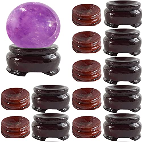 KAZETEC 2 Sizes Wooden Egg Stands Holders Displays Stand Ball Egg Base for Crystal Ball Sphere Globe Stone Decor Dark Red Color 1.2inch（7PCS）＆1.5inch(7PCS )