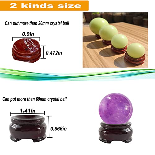 KAZETEC 2 Sizes Wooden Egg Stands Holders Displays Stand Ball Egg Base for Crystal Ball Sphere Globe Stone Decor Dark Red Color 1.2inch（7PCS）＆1.5inch(7PCS )