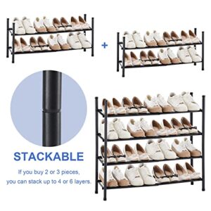 YOUDENOVA 2-Tier Expandable Shoe Rack, Stackable and Adjustable Metal Shoe Shelf, Iron Shoe Storage Organizer for Entryway, Closet, Doorway, Black