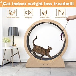 COZIWOW Cat Exercise Wheel, Large Cat Treadmill with Carpeted Runway, Kitty Cat Sport Toy, Fitness Weight Loss Device for All-Sized Cats, Natural Wood Color