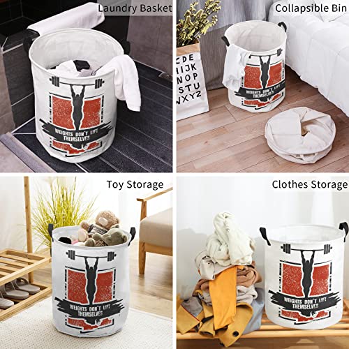 Large Laundry Basket 13.8x17in, Black Weightlifter Silhouette Waterproof Dirty Clothes Bag Hamper with Handles, Vintage Red Sports Gym Muscle Collapsible Sorter Basket for Bathroom Bedroom Home