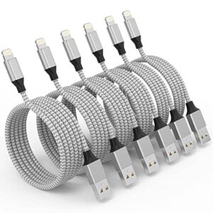 [apple mfi certified] 6pack[3/3/6.1/6.1/6.1/10ft] iphone charger lightning cable compatible iphone 14pro/14/13pro/13/12pro/12/11pro/11/xs and more(silver)