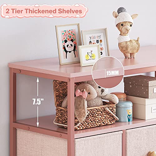 EnHomee Pink Dresser, Dresser for Bedroom with 7 Drawers, Chests of Drawers & Fabric Dresser for Girls Bedroom with Wood Top and Metal Frame, Nursery Dresser for Living Room, Closet, Entryway