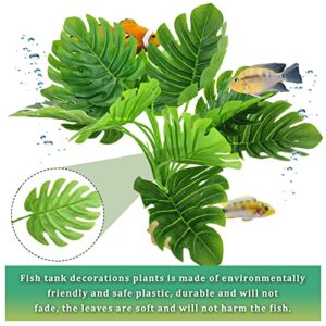 WishLotus Fish Tank Plant Decoration, Artificial Plastic Plant Leaves with Sturdy Ceramic Base, Aquarium Landscape Plant Ornament for Fish Tank/Aquarium Decoration, Betta Rest Hiding Leaves (Green)