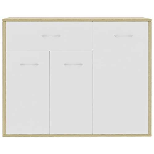 Homvdxl Sideboard Buffet Cabinet, Wide Kitchen Storage Cabinet with Drawer and 3 Doors, Buffets Table for Bar, Dining Room, Hallway, Cupboard Console Table, Accent Cabinet (White+Brown)