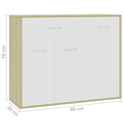 Homvdxl Sideboard Buffet Cabinet, Wide Kitchen Storage Cabinet with Drawer and 3 Doors, Buffets Table for Bar, Dining Room, Hallway, Cupboard Console Table, Accent Cabinet (White+Brown)