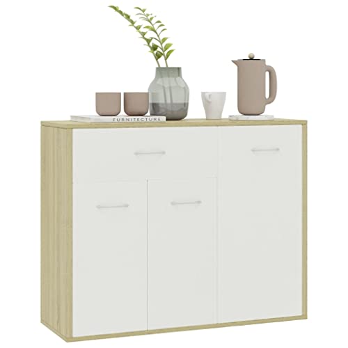 Homvdxl Sideboard Buffet Cabinet, Wide Kitchen Storage Cabinet with Drawer and 3 Doors, Buffets Table for Bar, Dining Room, Hallway, Cupboard Console Table, Accent Cabinet (White+Brown)