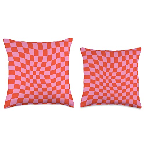 Cool Checkered Designs by LOU Classic Checker Checkerboard Wavy Pink Red Throw Pillow, 18x18, Multicolor