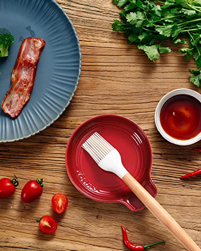 Yoeuen Ceramic Spoon Rest for StoveTop, Heat-Resistant Spoon Holder for Kitchen Counter, Large Utensil Rest for Spatula, Spoons or Tongs, Red 1pcs