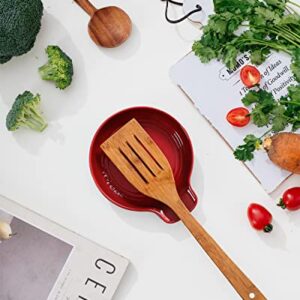 Yoeuen Ceramic Spoon Rest for StoveTop, Heat-Resistant Spoon Holder for Kitchen Counter, Large Utensil Rest for Spatula, Spoons or Tongs, Red 1pcs